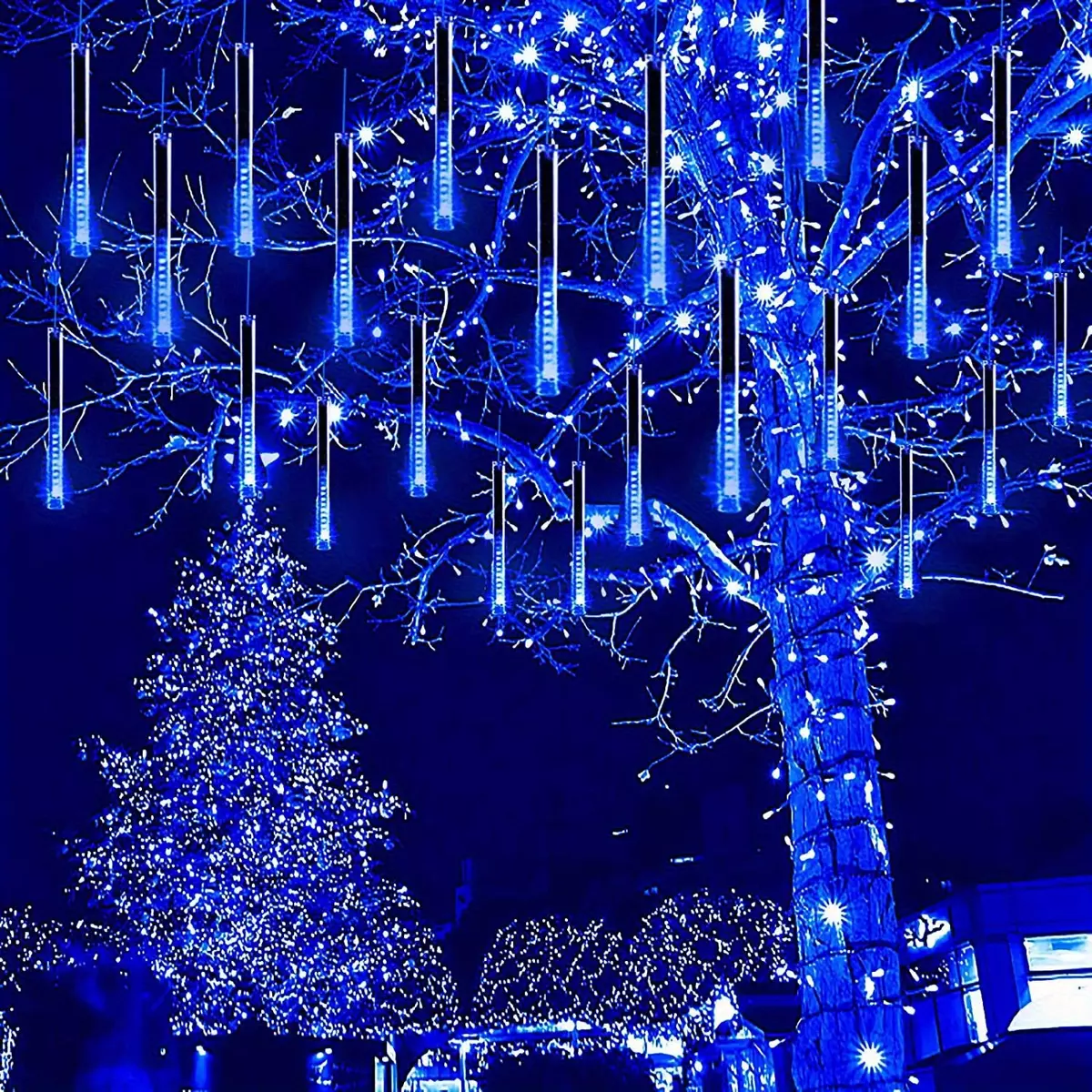 1pc Light Up Your Home For The Holidays: Outdoor Meteor Shower Lights With 192 LED Snow Falling Icicle Cascading Lights-Cool White