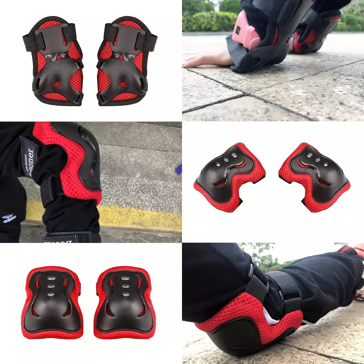 Kids/Youth Knee Pad Elbow Pads Guards 6 in 1 Protective Gear Set for Roller Skates Cycling BMX Bike Skateboard Inline Skatings Scooter Riding Sports-Red