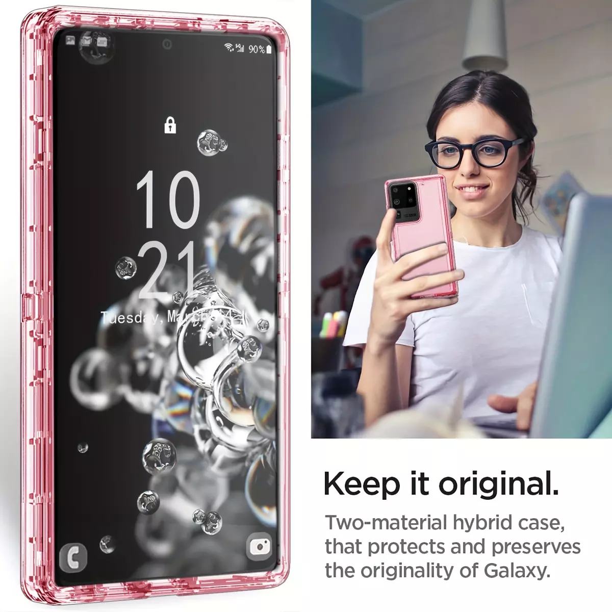 For Samsung Galaxy S20/S20 Plus/S20+/S20 Ultra 5G Phone Case Hybrid Rugged Hard/Soft Shockproof Protective Heavy Duty Cover Transparent Clear Rose-Rose Red