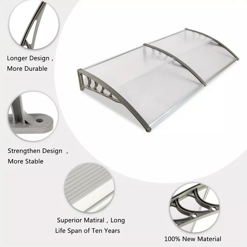 1pc, 77*35in Household Application Door & Window Awnings Canopy Silver & Gray Bracket, Superb Design Integrating High-Class ABS and Polycarbonate Materials