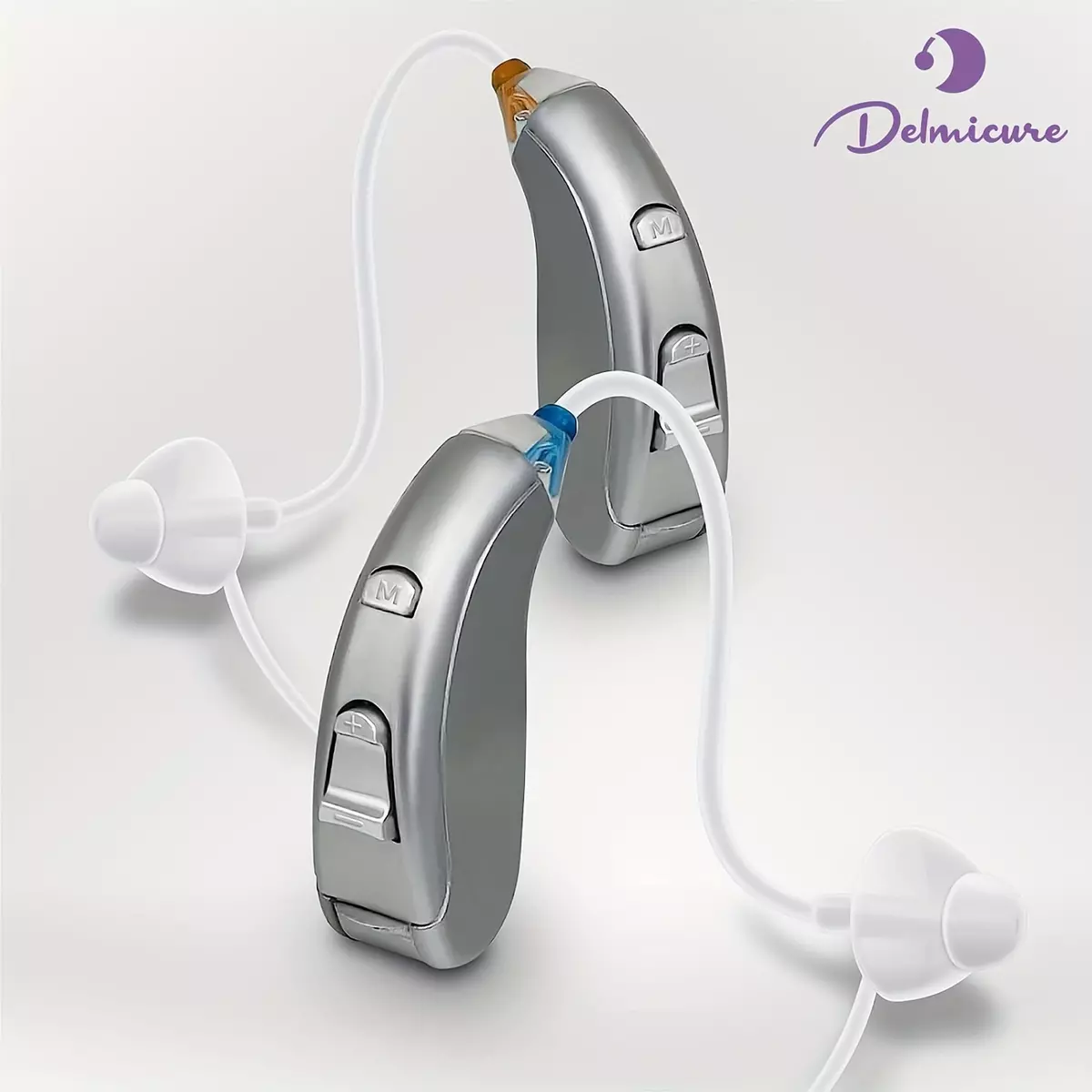 Delmicure Digital Sound Devices with Batteries: Sound Amplifiers for Seniors and Voice Devices with Adjustable Volume and Noise Reduction, Gray
