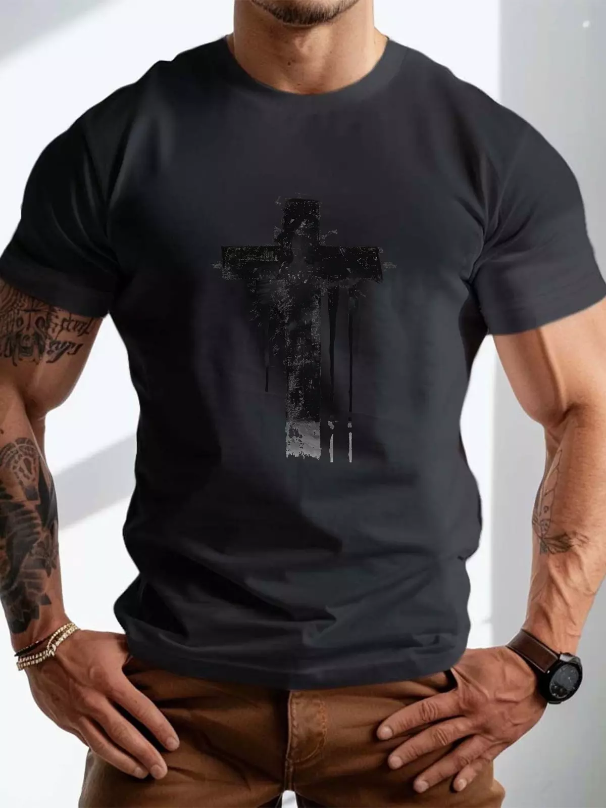 Cross Plus Size Men's T-Shirt, Sweat-wicking and Freedom of Movement-Khaki