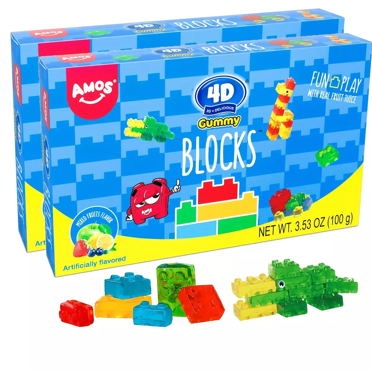 Amos, 2boxes 4D Gummy Candy Blocks, 3.53oz/box, Yummy Funny Candy, Perfect Gift