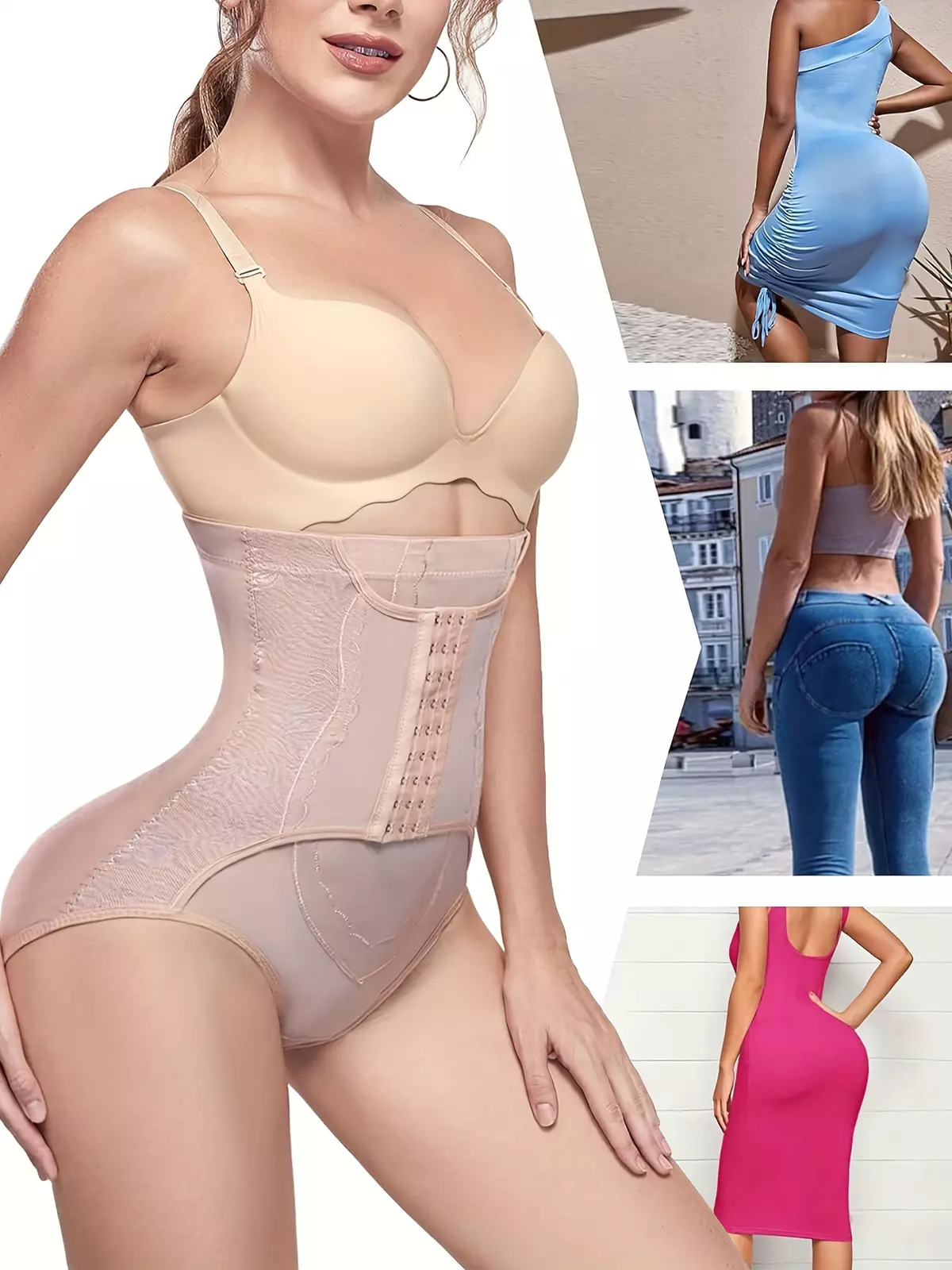 Plusize Womens' Butt Lifter Tummy Control Body Shaper Shapewear Waist Trainer Corset-Light Beige