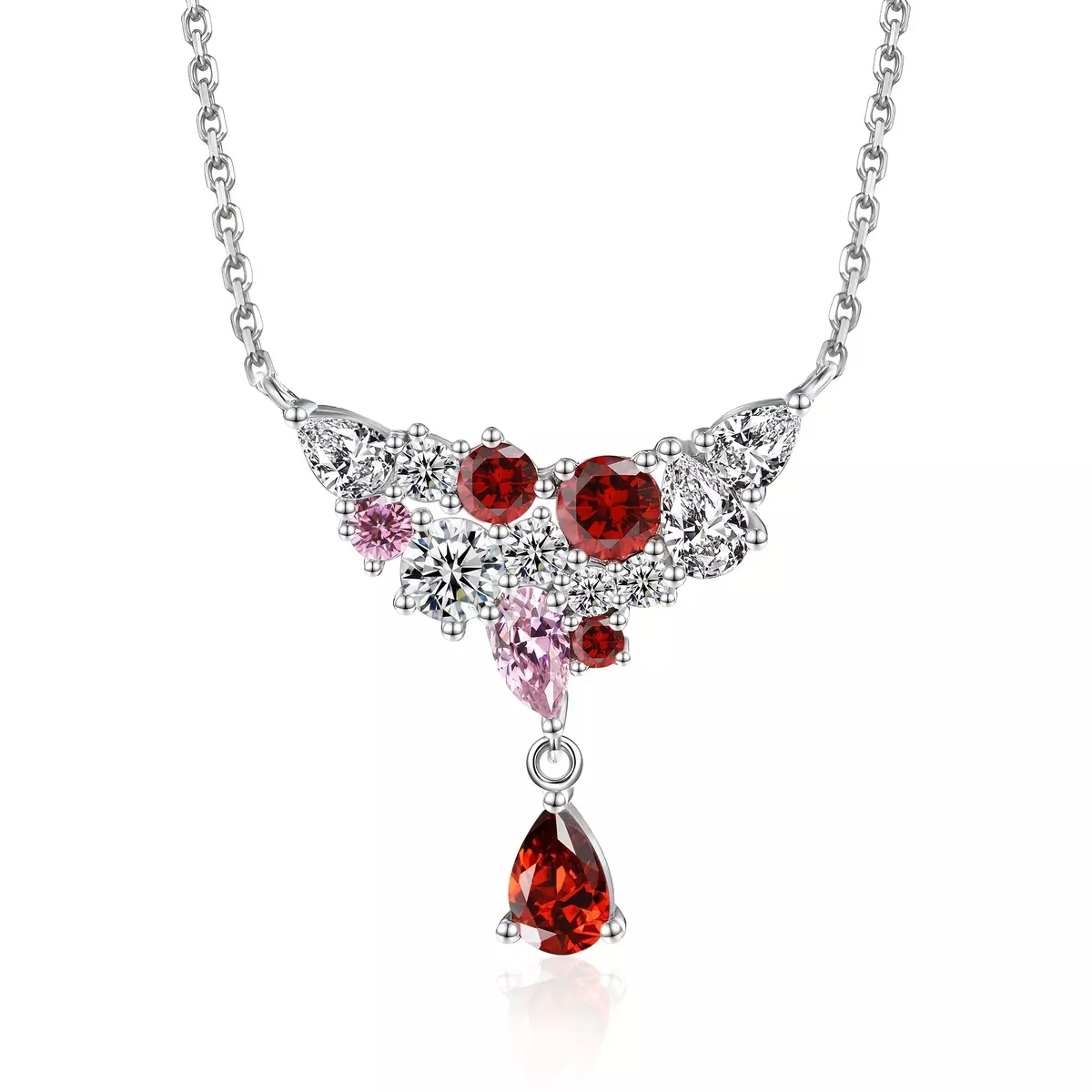 S925 sterling silver color zircon necklace light luxury high-grade European and American fashion color treasure pendant collarbone chain design