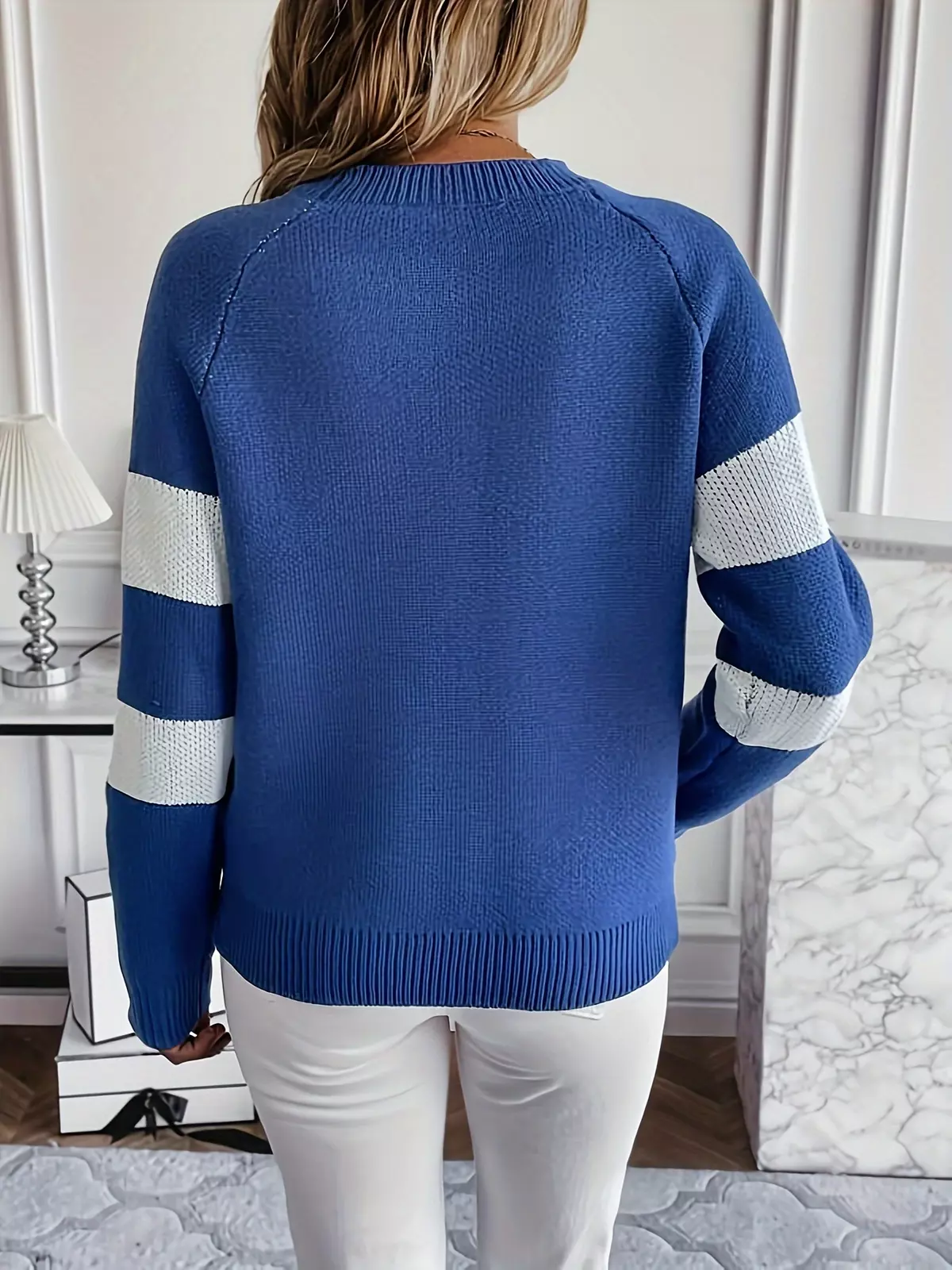 Anchor Pattern Crew Neck Pullover Sweater, Casual Long Sleeve Raglan Shoulder Sweater, Women's Clothing