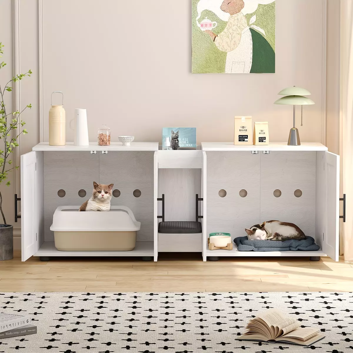 Hidden Litter Box Enclosure Furniture for 2 Cats