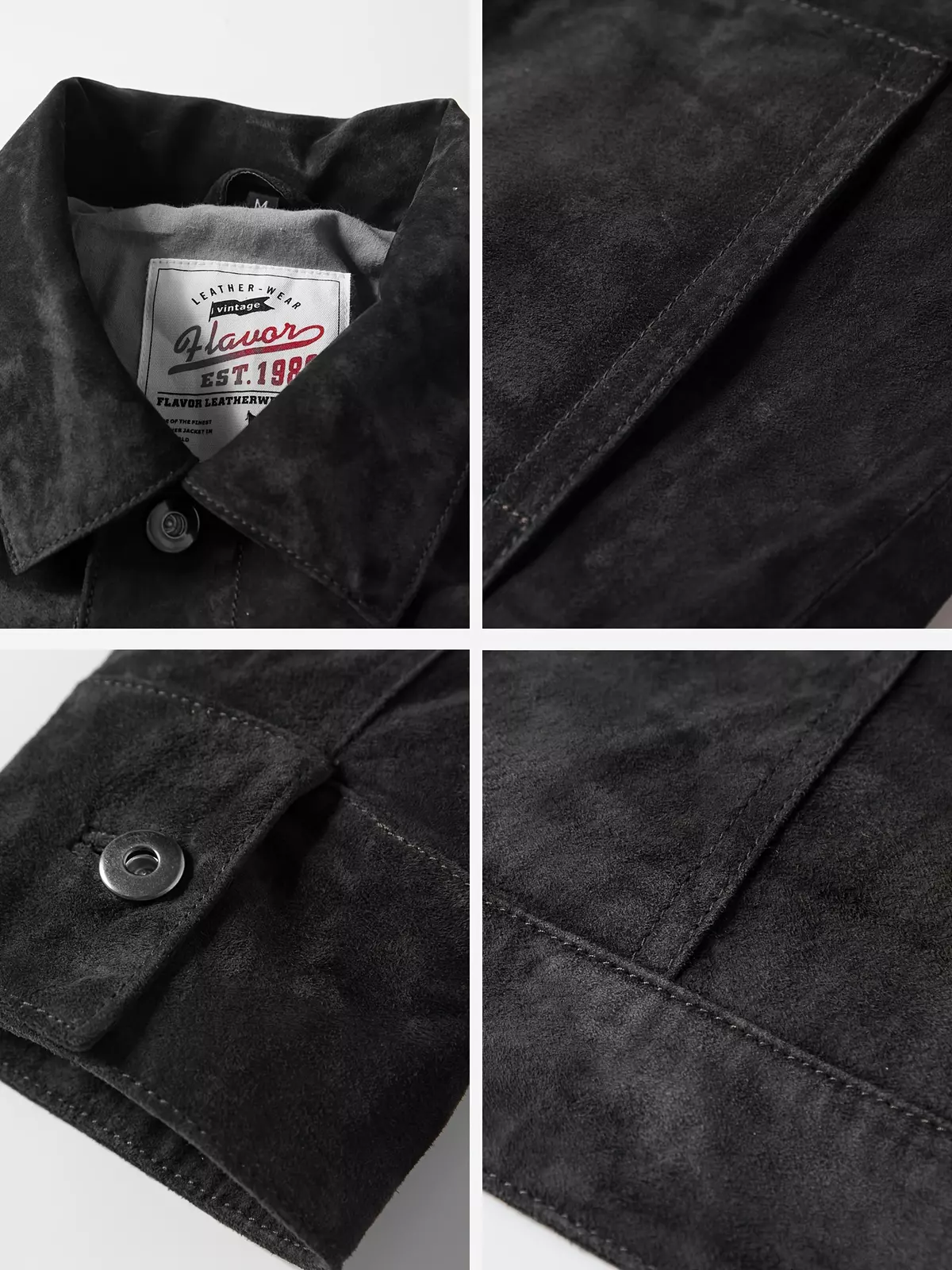 FLAVOR Men's Suede Leather Jacket Trucker Coat-Light Brown