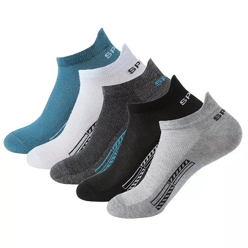 5 Pairs Unisex Letter Graphic Socks, Sports & Breathable Low Cut Ankle Socks, Women's Stockings & Hosiery