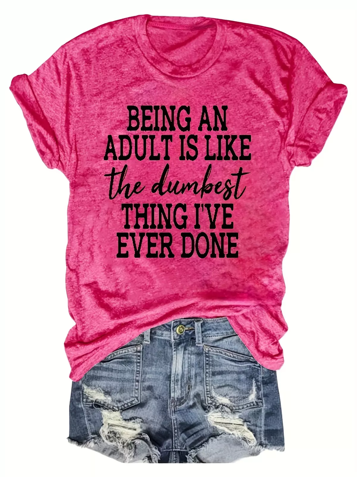 Letter Print Daily T-shirt, Casual Crew Neck Short Sleeve T-shirt, Women's Clothing-grey