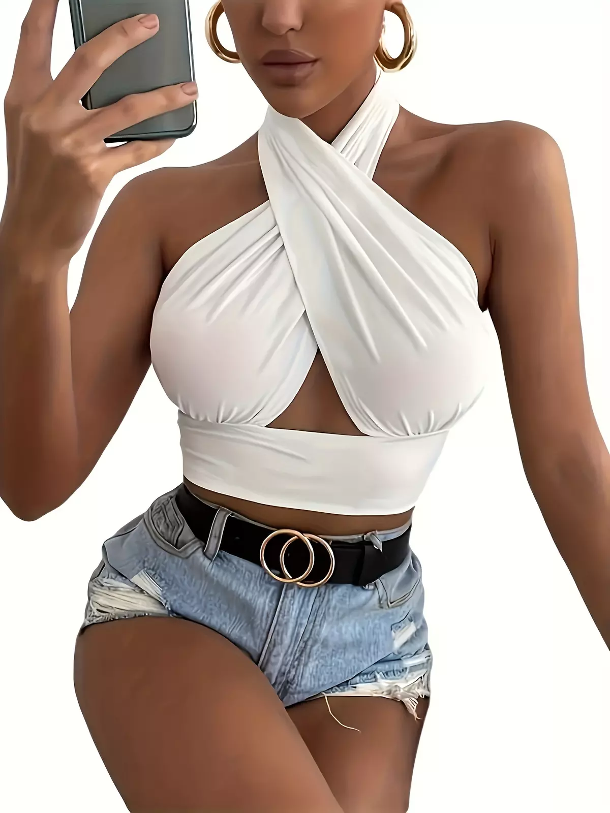 Women's Fashion Cross Halter Backless Sexy Tank Top-White