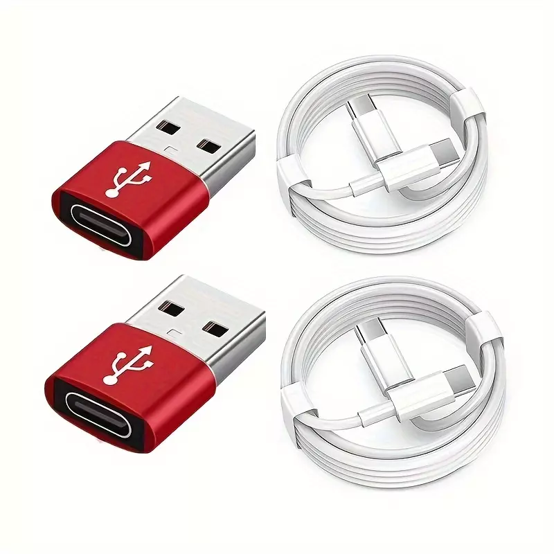 3packs/2packs/1pack USB C Female To USB A Male Adapter, Type C To USB A Charger Cable Converter With 4.9FT USB C To USB C Fast Charging Data Sync Cable For IPhone 15/15 Plus/15 Pro/15 Pro Max, For IPad Pro/Air/Mini-Red