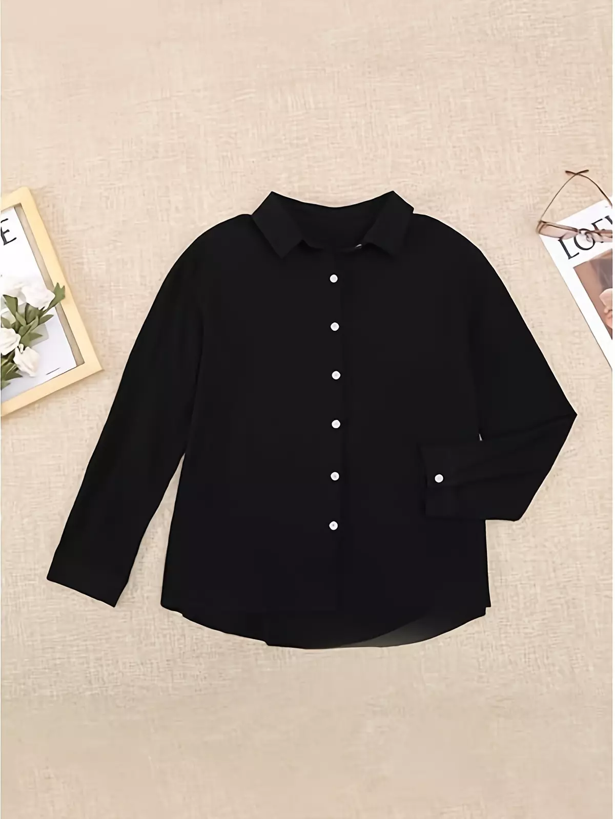 Womens V Neck Roll up Sleeve Button Down Blouses Tops-Pink Color