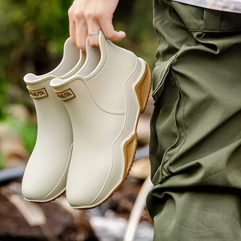 Men's Rain Boots, Non-slip Wear-resistant Waterproof Rain Shoes For Outdoor Working Fishing-Apricot