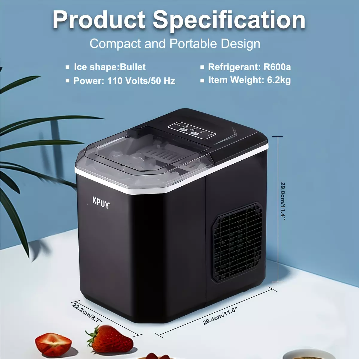 Ice Maker Machine Countertop Ice Machine for Home, Self-Cleaning Ice Maker, 9 Cubes Ready in 6-13 Mins, 12KGs in 24Hrs Portable Ice Cube Maker Machine for Home/Kitchen/Office/Bar