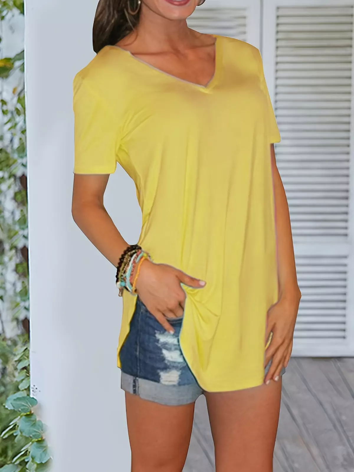 Basic Loose Solid T-Shirts, Casual Short Sleeve V-Neck T-Shirts, Casual Every Day Tops, Women's Clothing-Royal Blue
