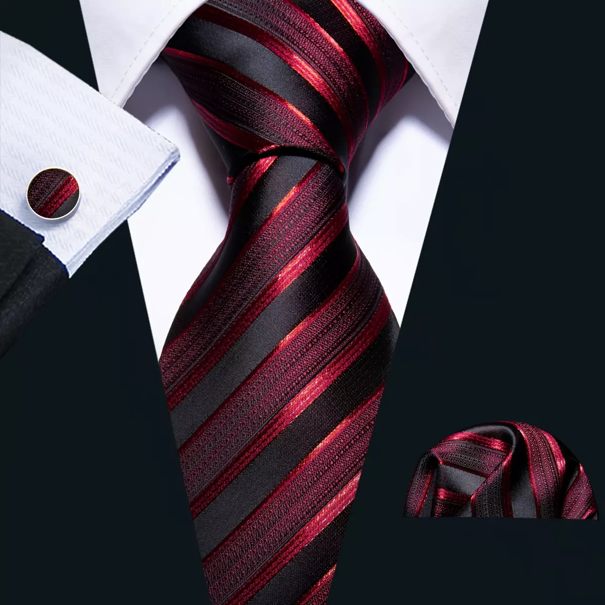 3pcs/set Men's Silk Classic Striped Necktie With Hanky And Cufflinks For Business & Wedding