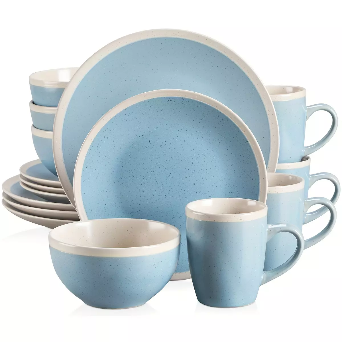 16pcs, Dinnerware Set, Crockery Sesame Glaze Stoneware Dining Plates, Bowls, Mugs, Service For 4 Guests, Decorative Tableware Set