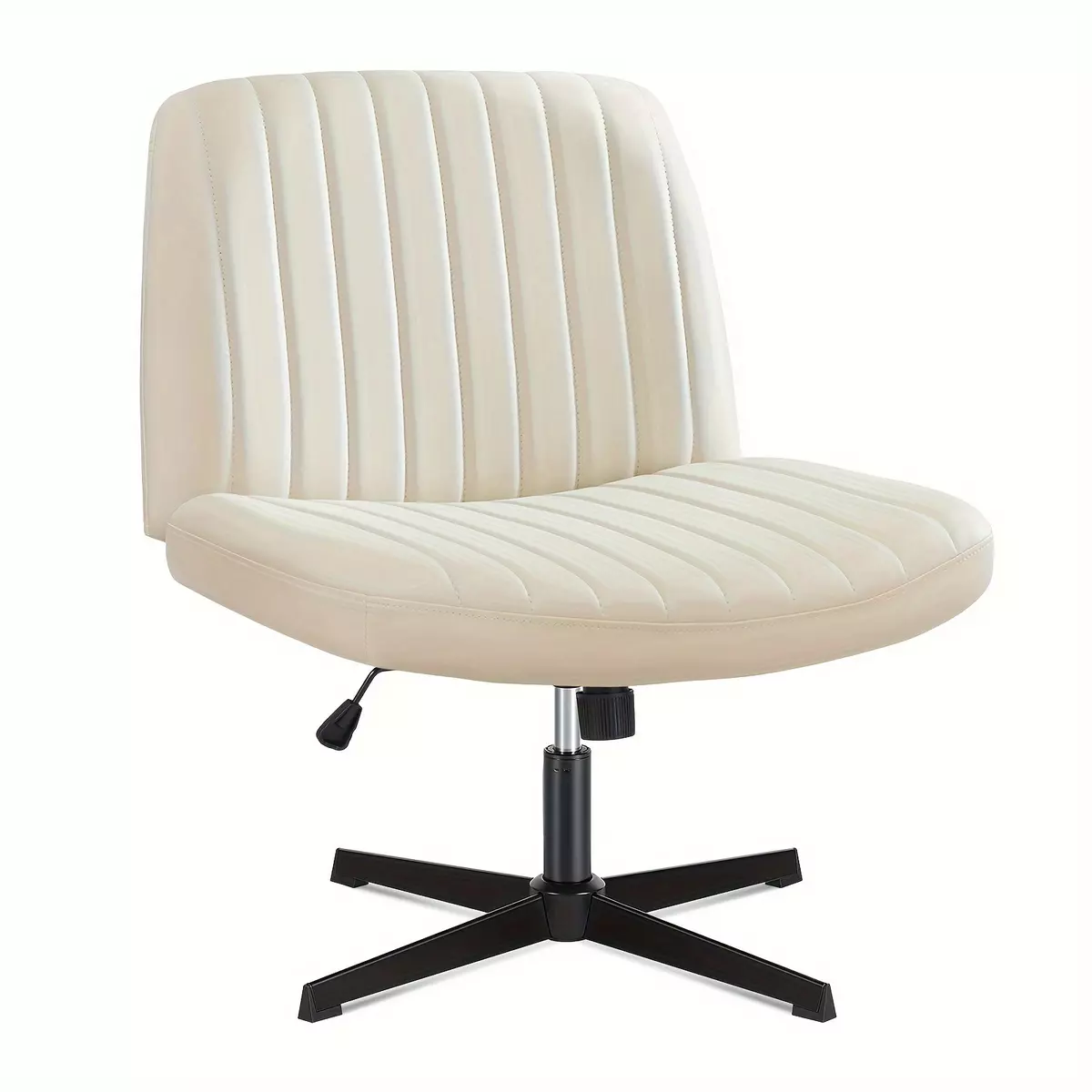 Cross Legged Armless Wide Adjustable Swivel Padded Home Office Desk Chair-Brown