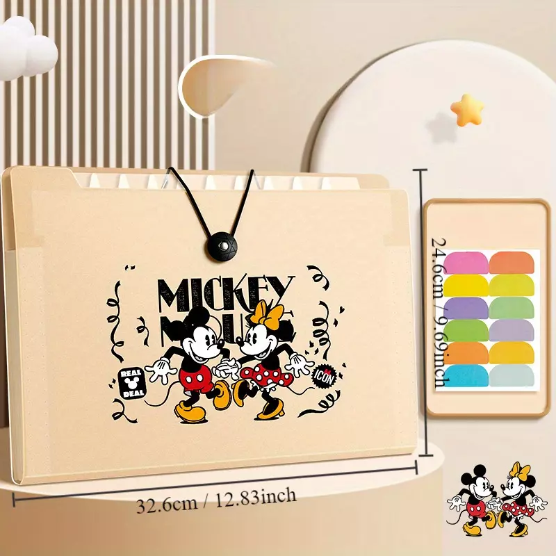 UME Disney Mickey Mouse Punchless PP Binders, Multi-Layer A4 Transparent Insert Pages for Student Papers and Documents Organization - 1PC