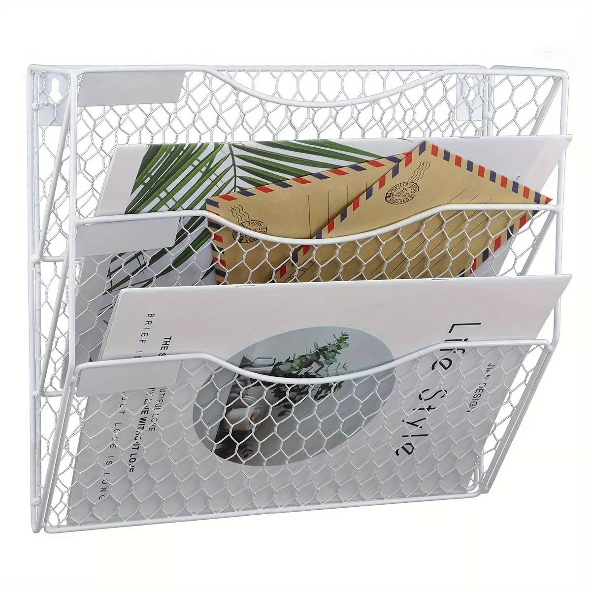 3-Layer White Mail Storage Rack