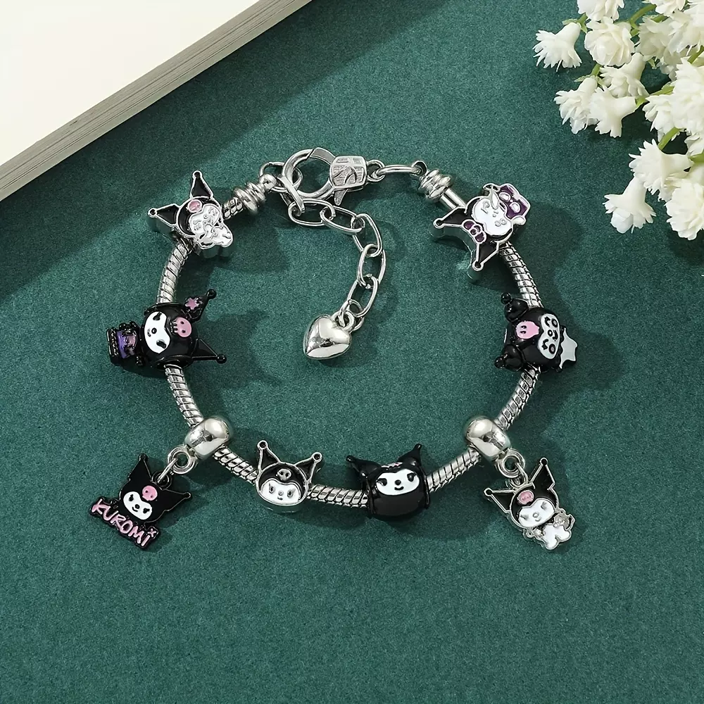 1pc Cute Multiple Kuromi Charms Bracelet, Cartoon Figure Pendant Bangle For Teen Girls