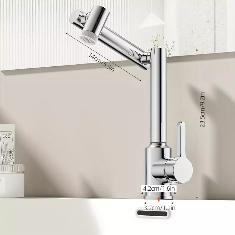 1pc Full Copper Hot And Cold Faucet, Washbasin Toilet Household Two-in-one Two-way Faucet, Universal Hand Wash Basin Faucet-369 Robotic Arm Faucet-Electroplating