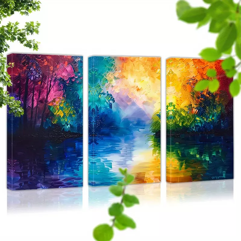 Set of 3 Canvas Wall Art with Frame Ready To Hang Abstract Art Colorful Artwork Wall Prints for Office Home Kitchen Artwork