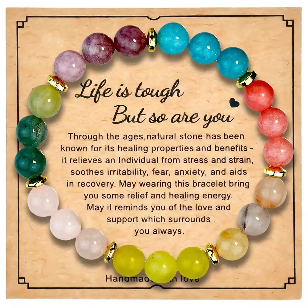 1pc 7 Natural Beads Bracelet with Wish Card for and Balance Bracelets for Women Men