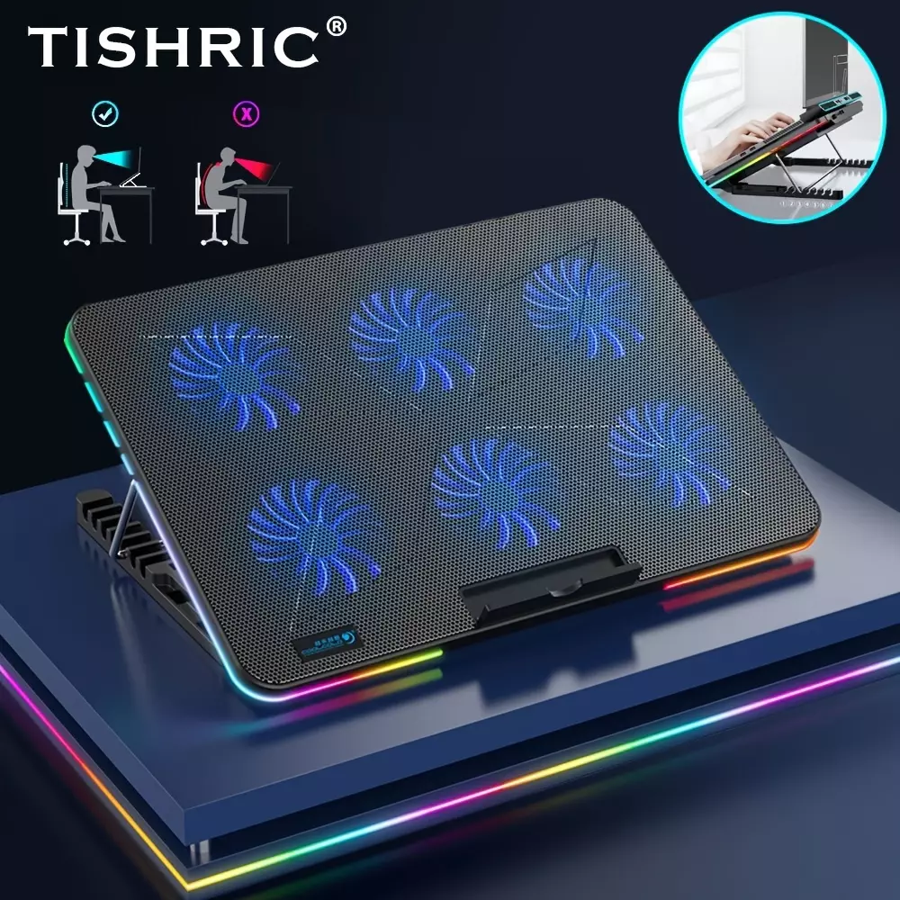 TISHRIC 12-17 Inch Gaming Laptop Cooler Pad Cooler Base Adjustable Notebook Stand Cool Radiator Fan Laptop Accessories