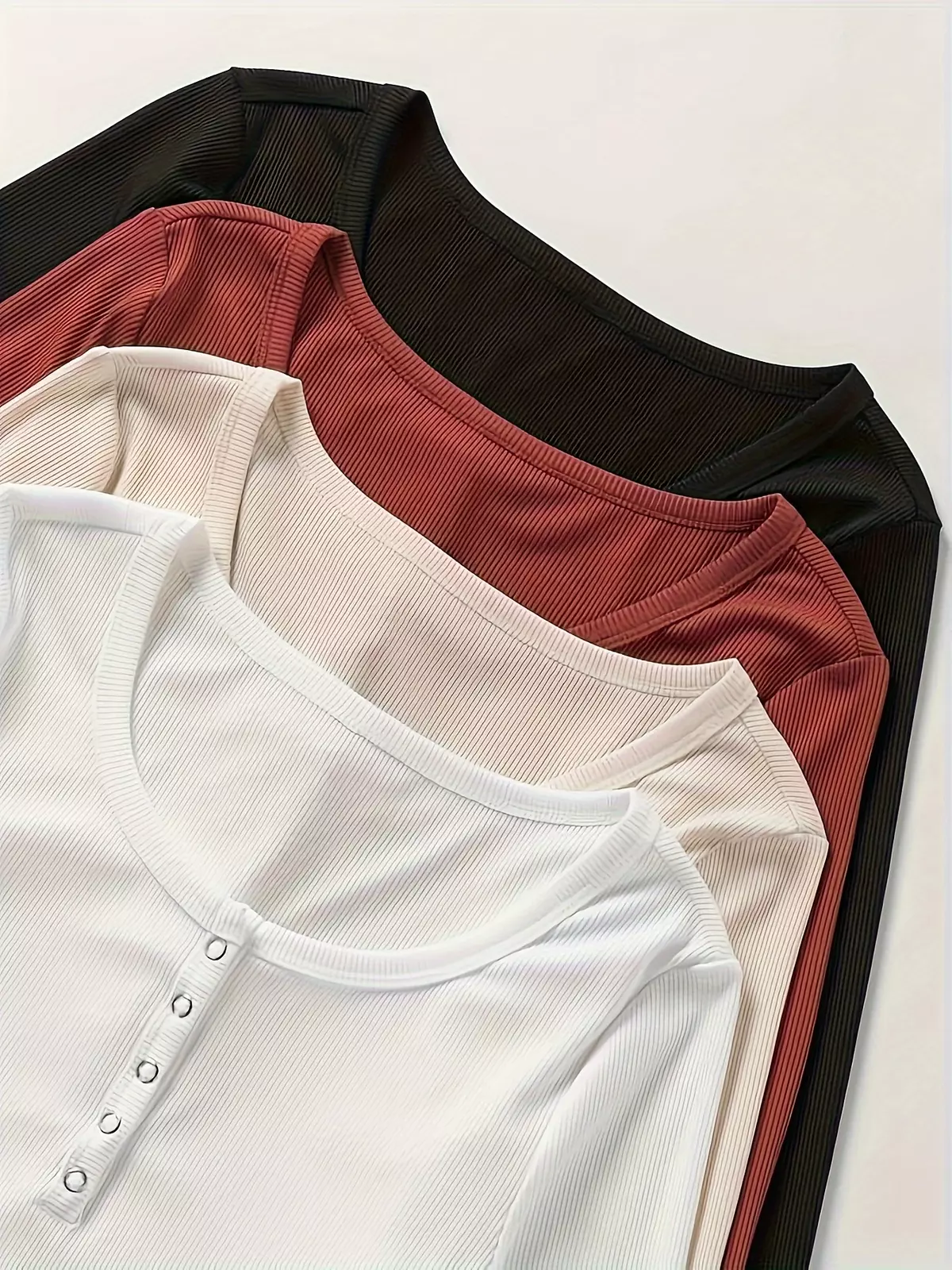 Solid 4 Packs T-shirts, Casual Crew Neck Long Sleeve T-shirt, Women's Clothing