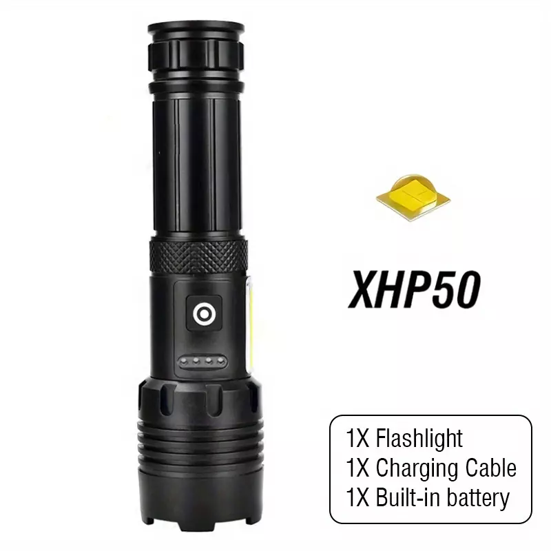 1pc/2/4/6pcs XHP50 High Brightness Flashlight With Built-in 18650 Battery, Rechargeable Lithium Battery, Suitable For Outdoor Activities-1pc