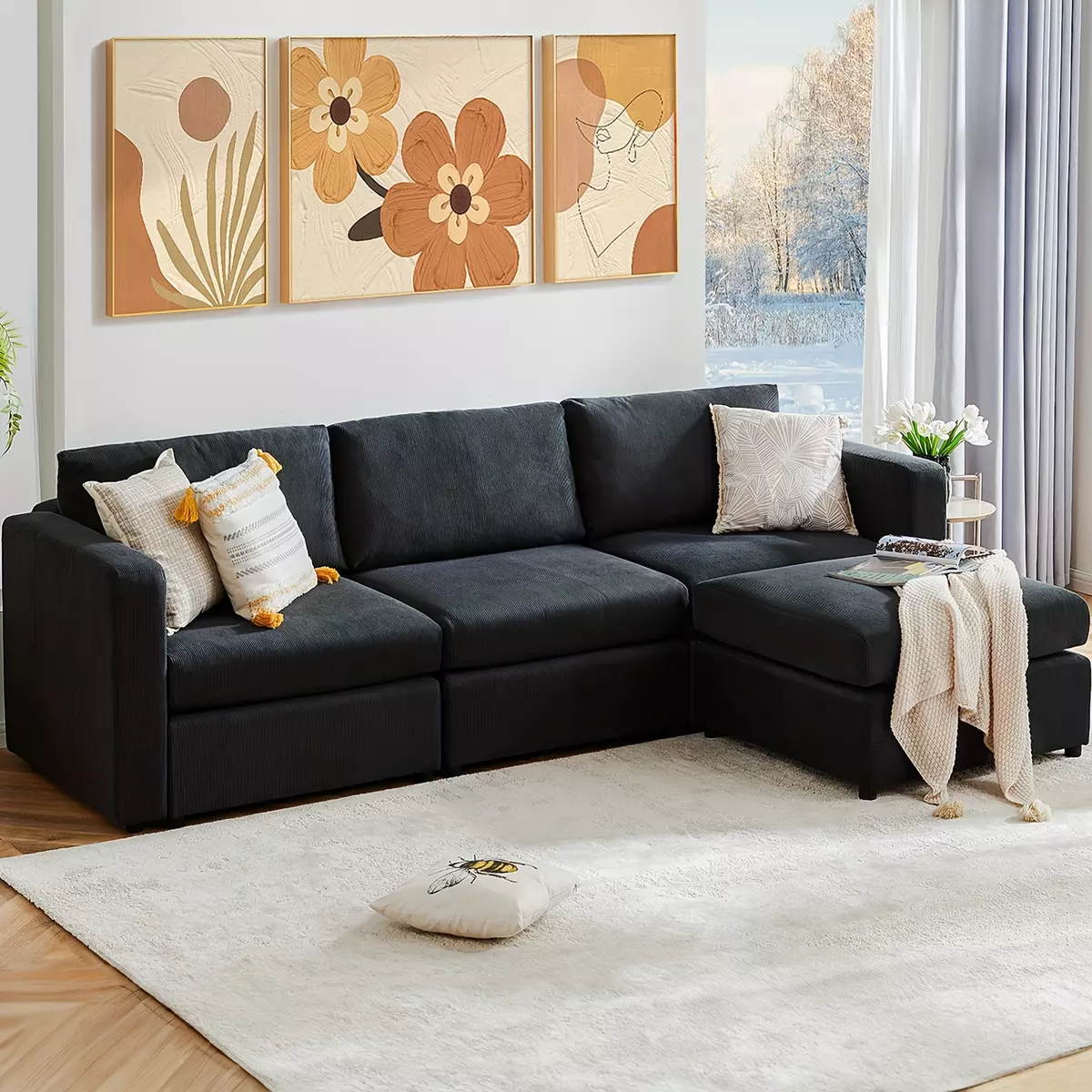 OLIXIS Convertible Sectional Couch Sofa Bed Sectional Couches for Living Room, 4-Seat Comfy Sleeper Sofa Modern Couch Bed Modular Sectional Sofa Set, L Shaped Couch for Living Room, Office-Gray