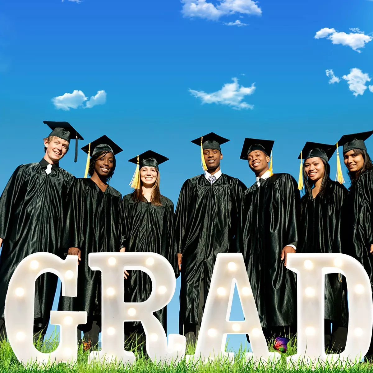 2024 Graduation Decorations, 1pc 4 LED Marquee Light Up Letter "GRAD" Sign For Graduation Class Of 2024 Lights Decoration For High School Senior College Graduation Party Favor Supplies (GRAD)