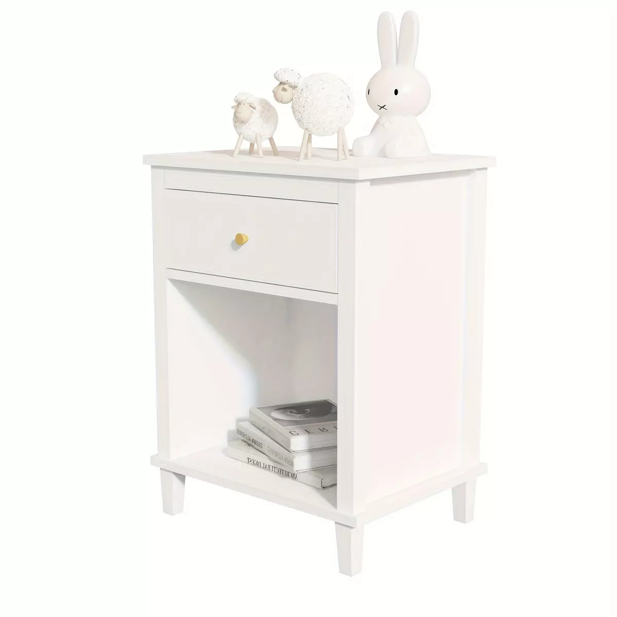 26.77'h wooden nightstand, one drawer, adult shelf, white