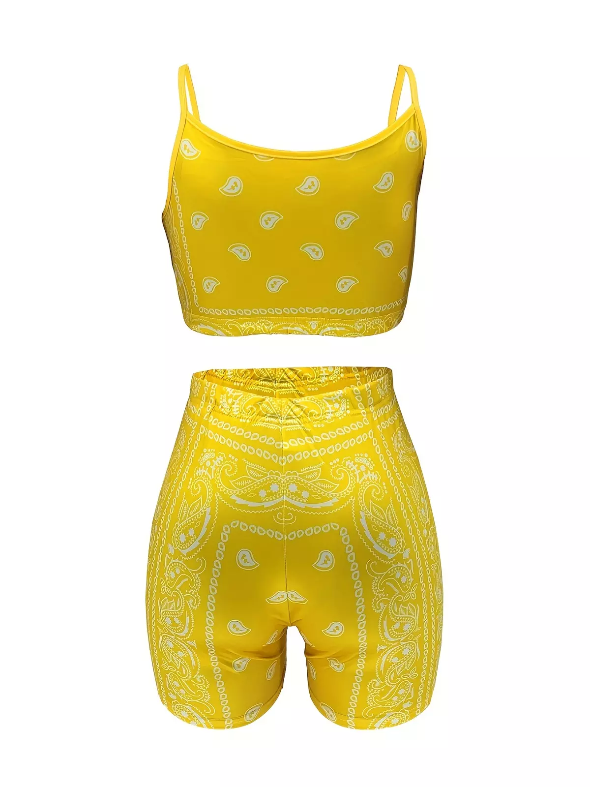 Casual Paisley Print Two-piece Set, Crop Cami Top & Slim Shorts Outfits, Women's Clothing-Blue