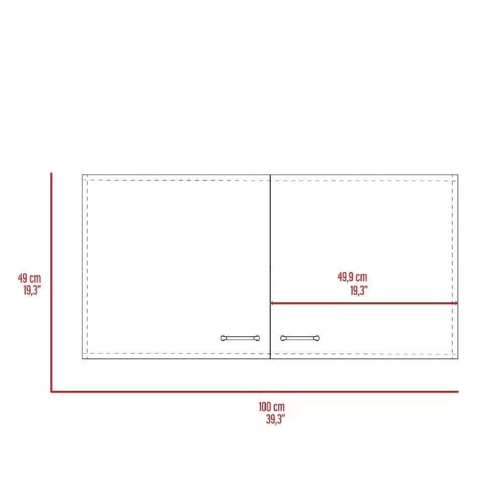 Wall cabinet 19"H, two Doors, two internal Shelves, White / Light Gray
