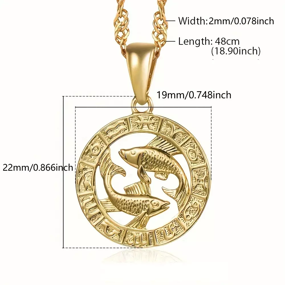 12 Horoscope Zodiac Sign Pendant Necklaces For Women Men Golden Color Aries Leo 12 Constellations Jewelry Gifts