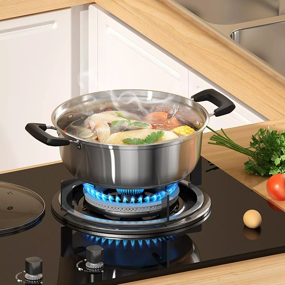 1pc Stainless Steel Thickened Hot Pot, Soup Pot, Commercial Beef Shop Shabu Shabu Pot, Household Large Capacity Pot, Electromagnetic Stove Gas Stove Universal, Cookware