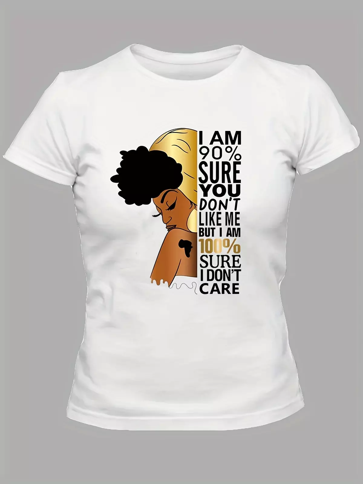 I Don't Care Print T-Shirt, Short Sleeve Casual Top For Summer & Spring, Women's Clothing-grey