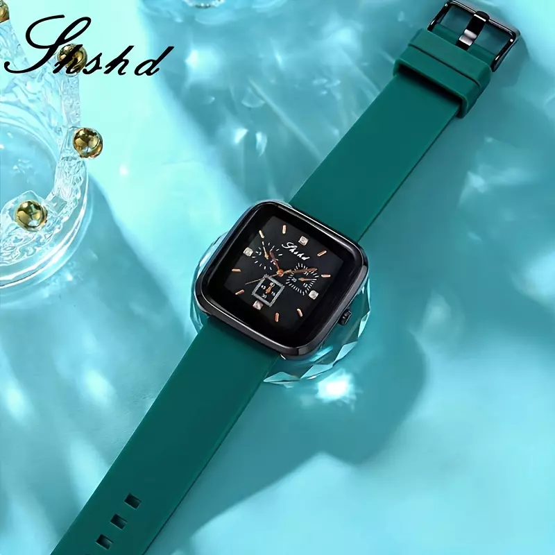 Sports Square Quartz Watch Minimalist Fashion Analog Silicone Wrist Watch For Women Men Students-Red