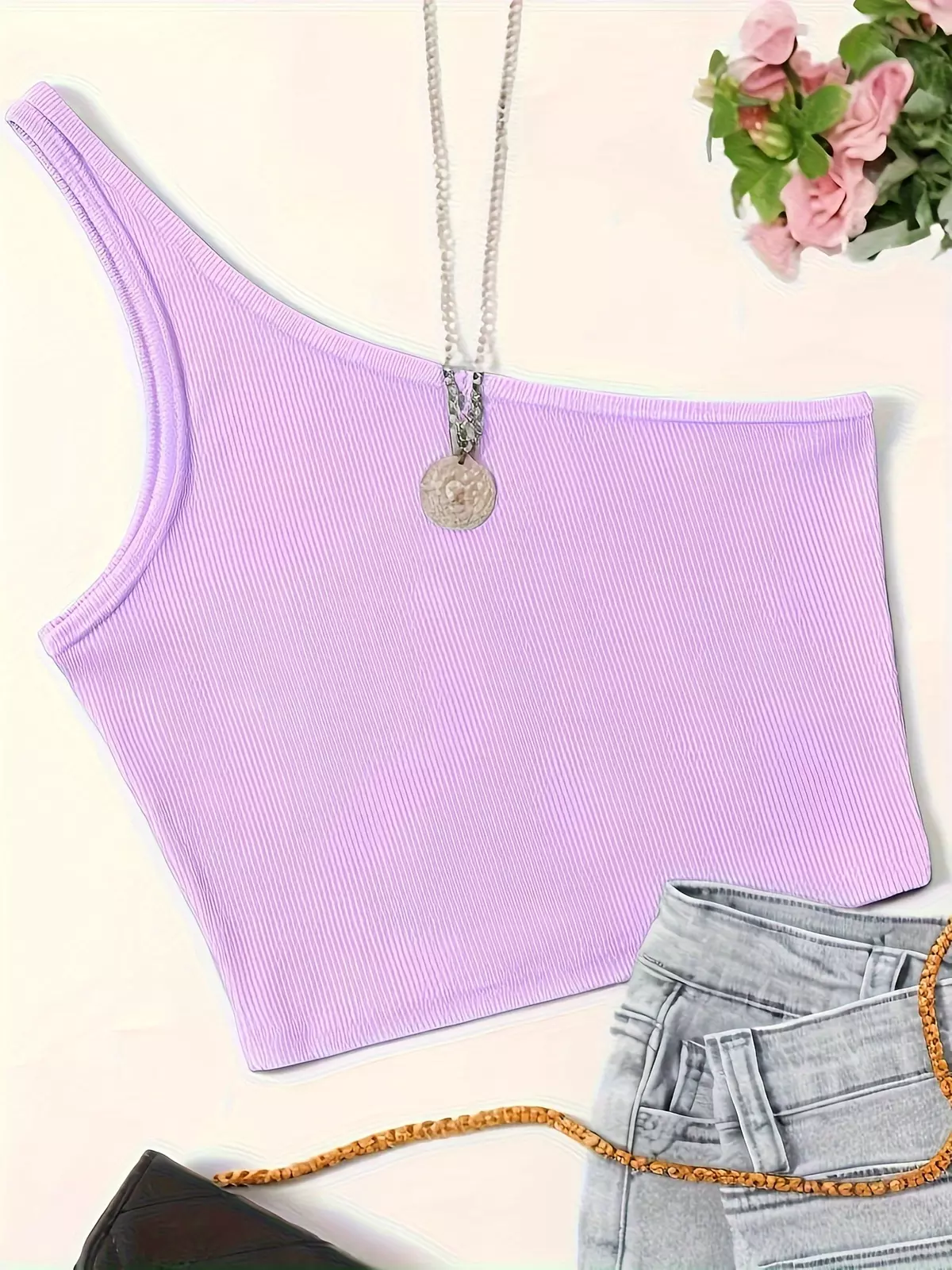 Solid One Shoulder Crop Top, Versatile Sleeveless Slim Crop Tank Summer Top, Women's Clothing-White