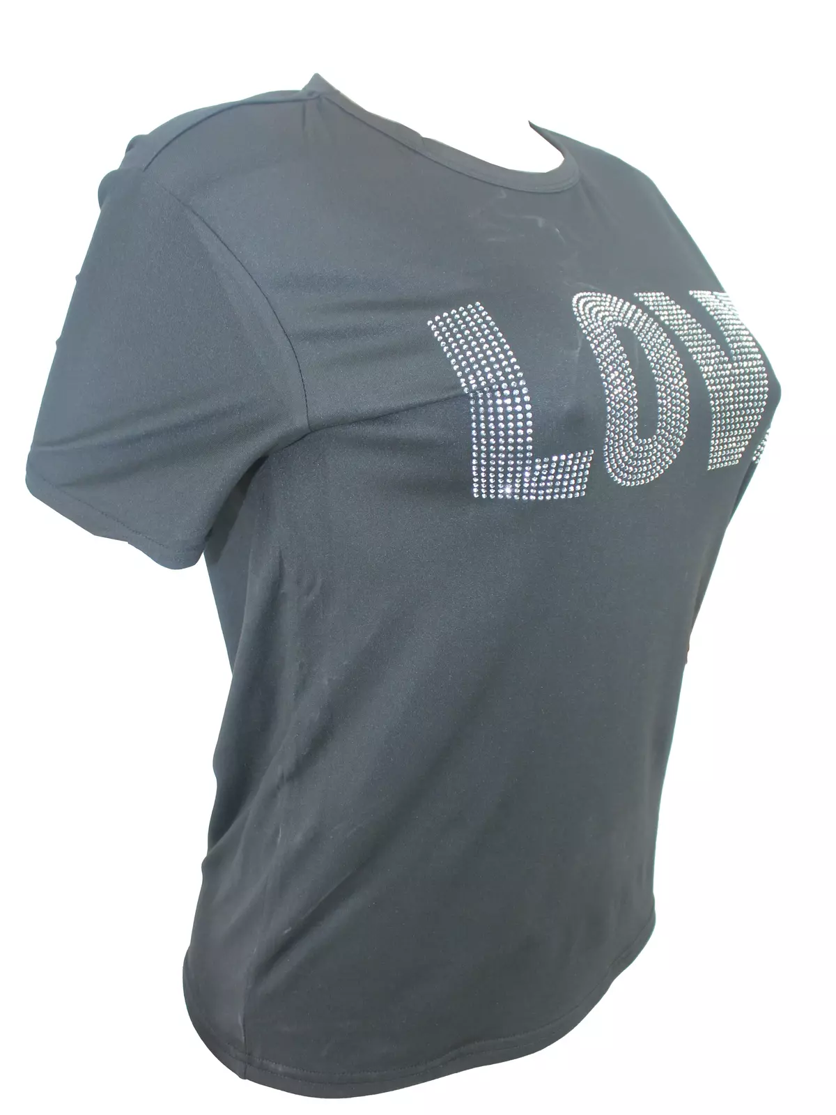 Love Letter Rhinestone T-Shirt, Casual Crew Neck Short Sleeve T-Shirt For Spring & Summer, Women's Clothing-Royal Blue