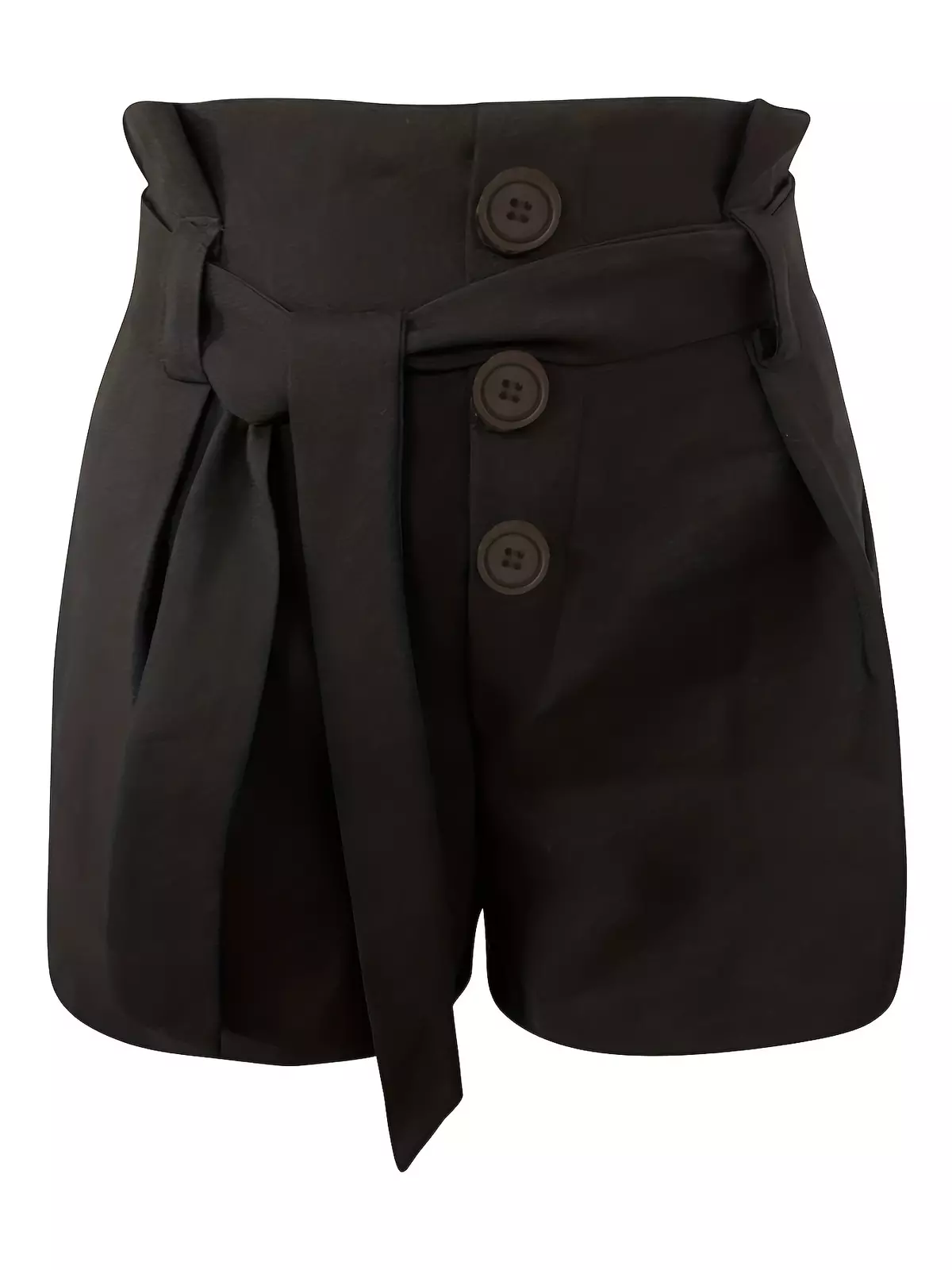 Y2K Solid Button Front Shorts, Tie Waist Beach Summer High Waist Shorts, Women's Clothing-Black