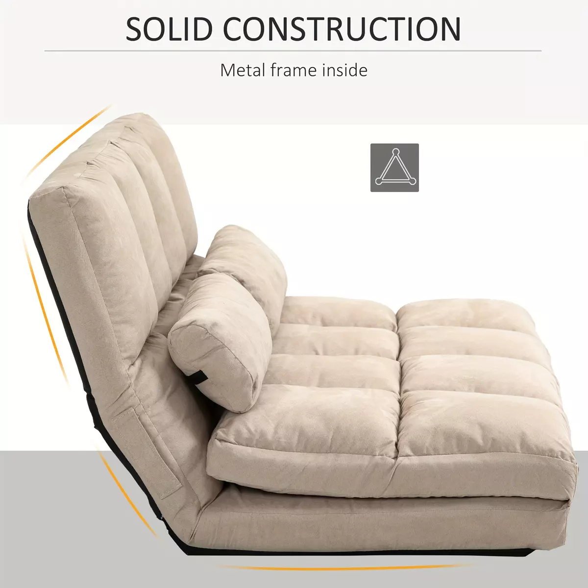 HOMCOM Convertible Floor Sofa Chair, Folding Couch Bed, Guest Chaise Lounge with 2 Pillows, Adjustable Backrest and Headrest, 40.25" L, Beige
