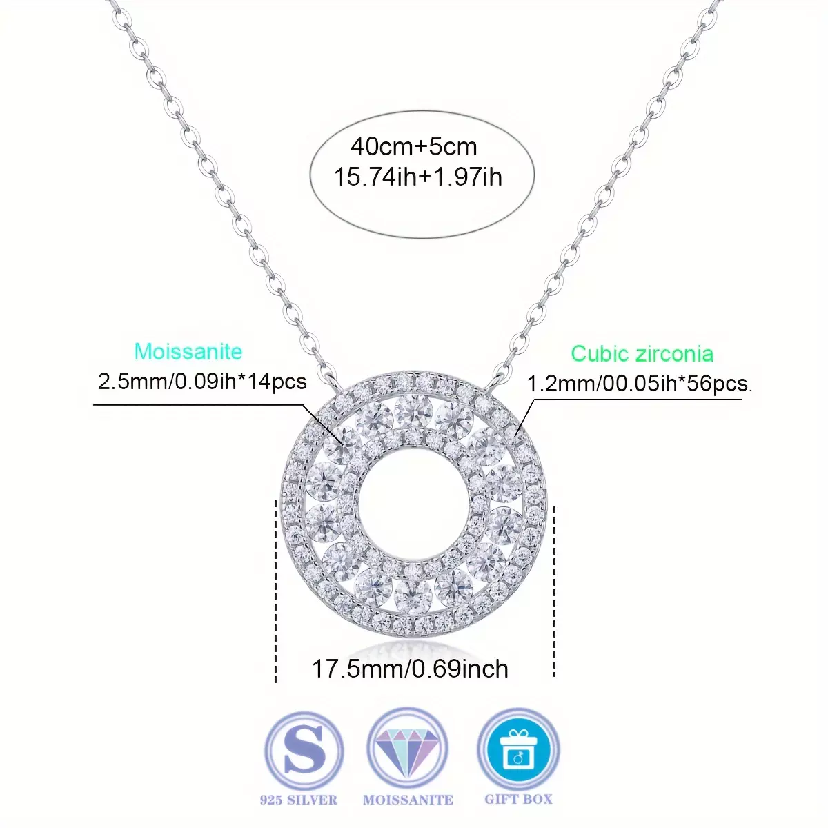 D VVS Moissanite 925 sterling silver plated 18K/necklace/men and women/wedding/party/exquisite jewelry