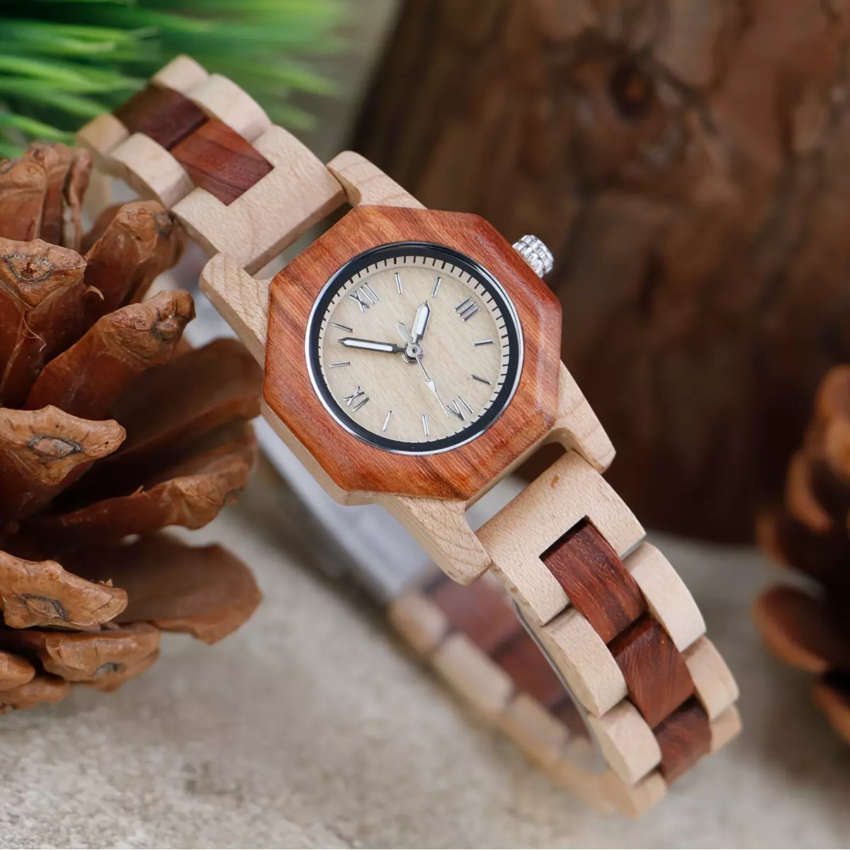 Women's Wooden Quartz Watch Vintage Color Block Fashion Luxury Full Wood Watch Ideal Choice For Gifts