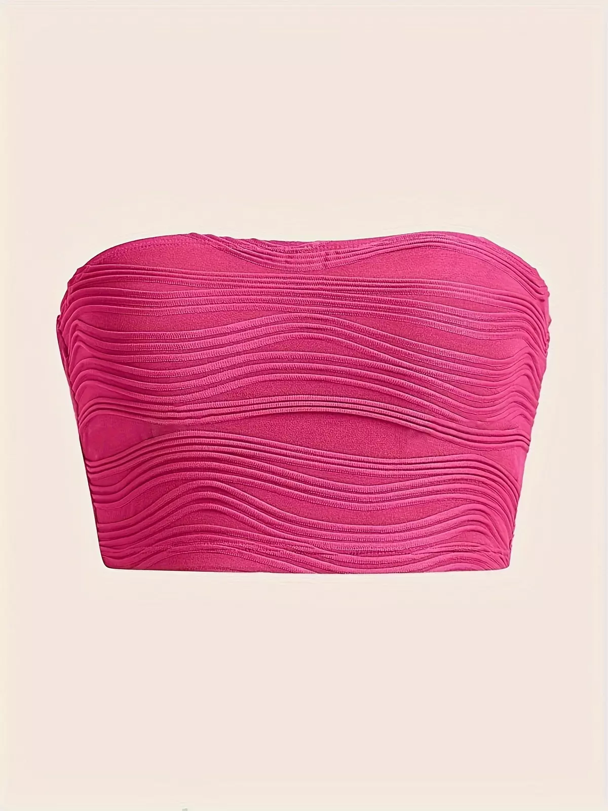 Solid Color Textured Tube Top, Sexy Strapless Crop Summer Top, Women's Clothing-Rose Red