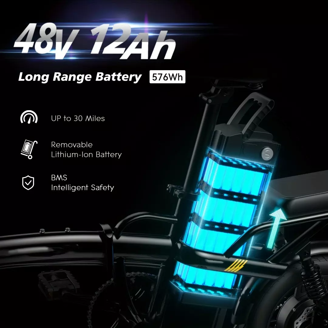 Electric Bike for Adult, 48V 12AH 400W Brushless Motor with 22mph, Multi-Shock Absorption Adult Electric Bicycles City Commuter, Folding Ebike for Women, Men