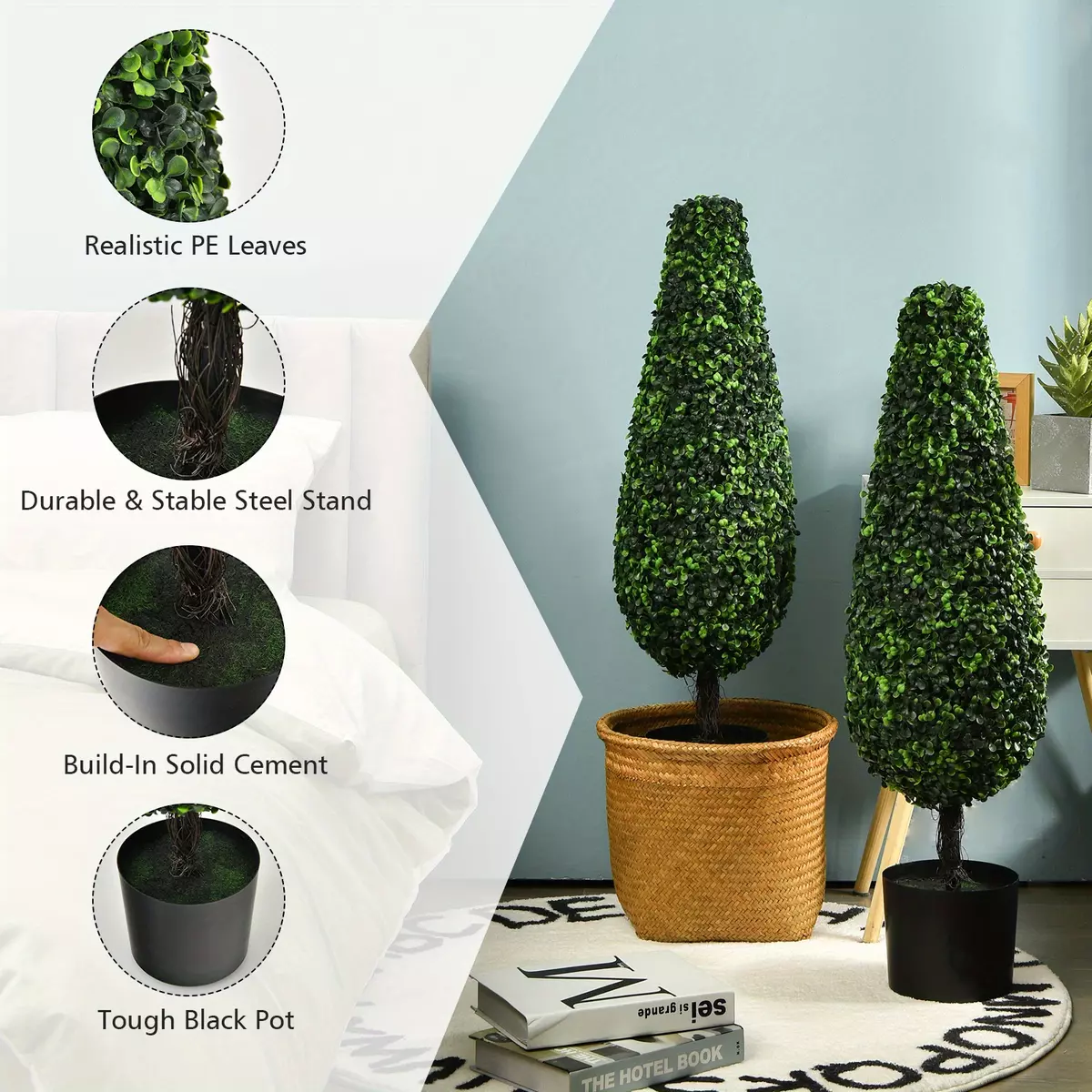 Goplus  2 Pack 3FT Artificial Tower Topiary Tree UV Resistant Indoor Outdoor
